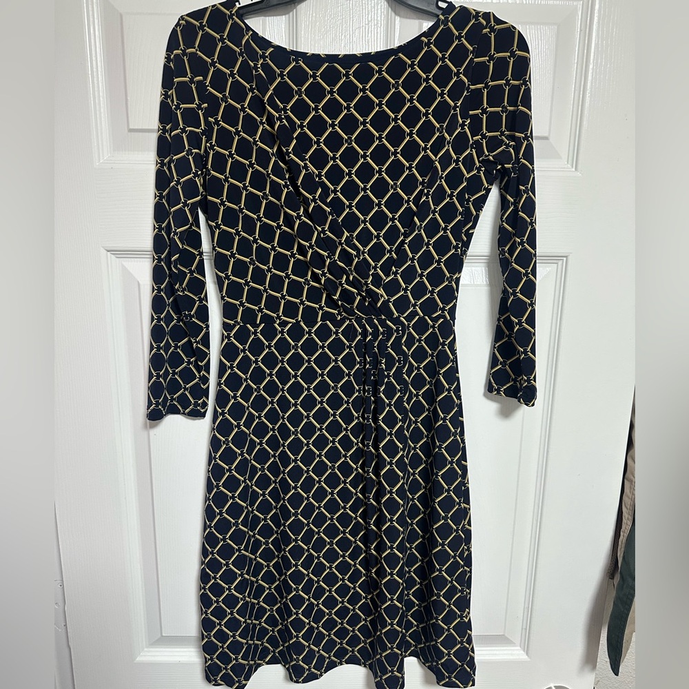 Gilli faux wrap navy gold Dress S